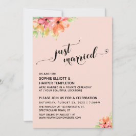 Just Married Hearts Script Blush Boho Blommor Inbjudningar