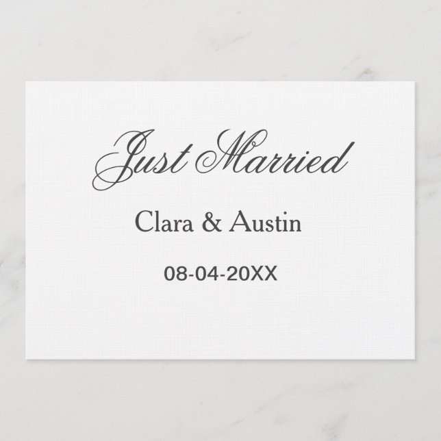 Just Married lägg till parnamn datum år bröllopssi Inbjudningar (Framsida)