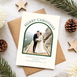 Just Married Newlywed Couple Arch Photo Christmas Julkort
