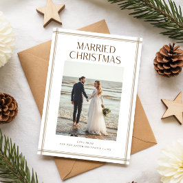 Just Married Newlywed Couple Beach Photo Christmas Julkort
