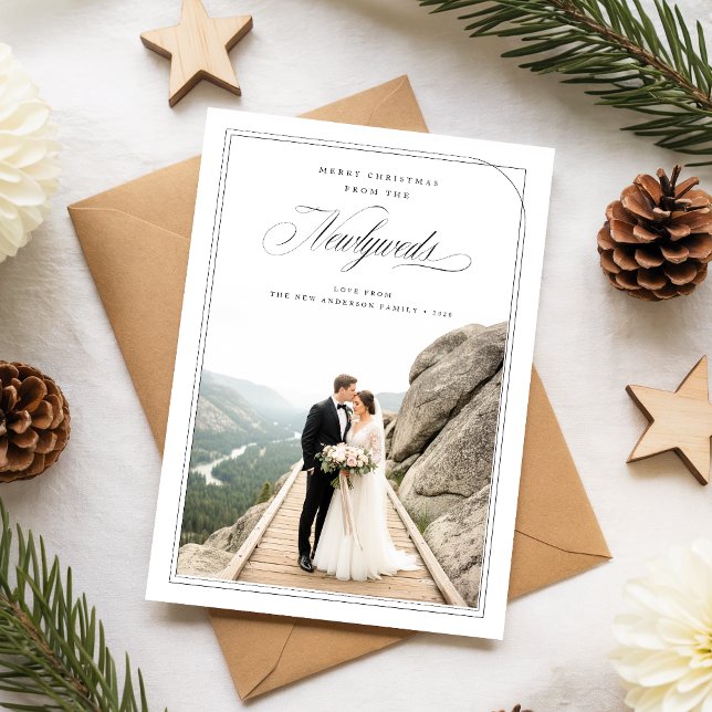 Just Married Newlywed Couple Photo Christmas Julkort (Skapare uppladdad)