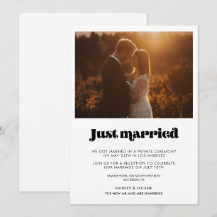 Just married Vintage retro skripta tillkännagivand Inbjudningar
