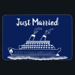 Just Married Wedding Honeymoon Cruise Cabin Door  Magnet<br><div class="desc">Perfect magnet for newlywed or those just married and traveling on a wedding honeymoon cruise. Cruise ship cabin door marker to help find your stateroom. Background  blue color can be changed to match your wedding color(s). Fun wedding gift for the newly married couple.</div>
