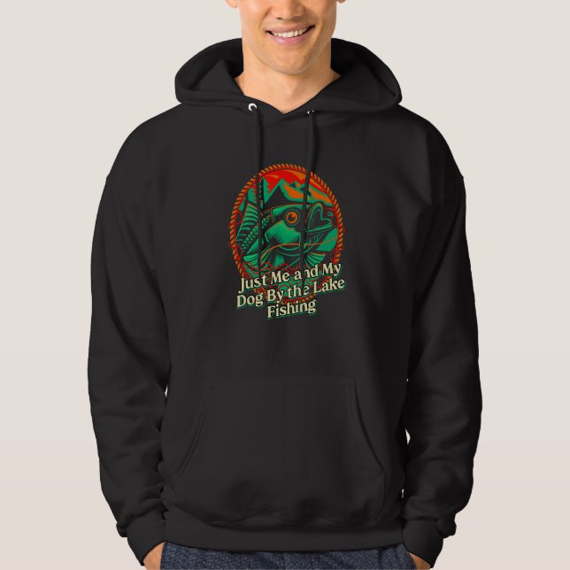 Just Me and My Dog By the Lake Fishing Introvert L Hoodie (Framsida)