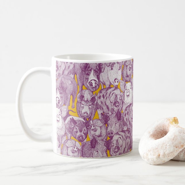 just pigs purple yellow kaffemugg (Med munk)