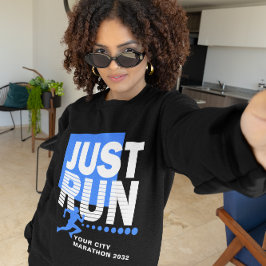 Just Springa Blue Marathon Springer Tävling Kvinno T Shirt
