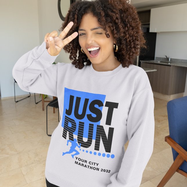 Just Springa Blue Marathon Springer Track Tävling  T Shirt (Just Run Blue Marathon Runner Track Race Women's Sweatshirt)