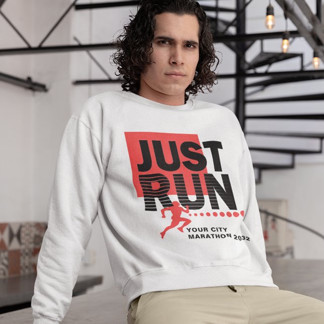 Just Springa Red Marathon Springer Track Tävling M Lång Ärmad Tröja (Just Run Marathon Runner Race Date Red White Sweatshirt)