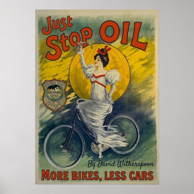 Just Stop Oil Mug More Bikes Less Cars Activist Poster (Framsidan)