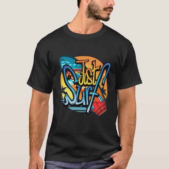 Just Surf Retro Summer – Vintage Surfboard T Shirt (Framsida)
