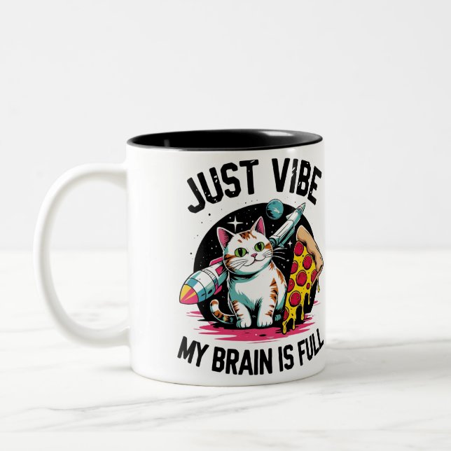 "Just Vibe" - Space Cat & Pizza Två-Tonad Mugg (Vänster)
