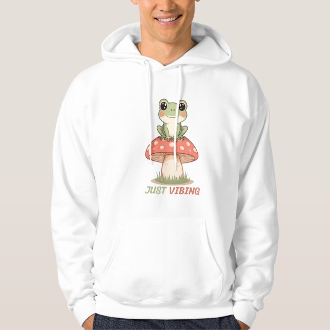 Just Vibing Frog Mushroom T-Shirt Hoodie (Framsida)