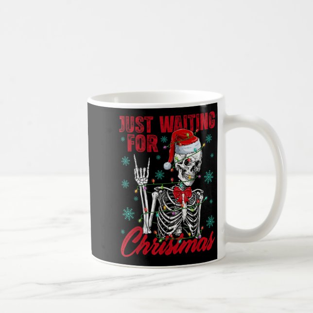 Just Waiting For Christmas Skeleton Rock Hand Sign Kaffemugg (Höger)