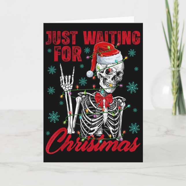 Just Waiting For Christmas Skeleton Rock Hand Sign Kort (Framsida)