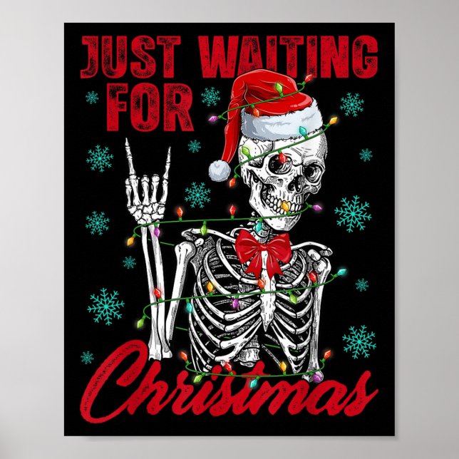 Just Waiting For Christmas Skeleton Rock Hand Sign Poster (Framsidan)