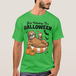 Just Waiting For Halloween Cute Lazy Sloth Hallowe T Shirt