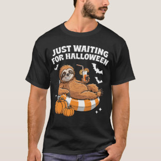 Just Waiting For Halloween Cute Lazy Sloth Hallowe T Shirt