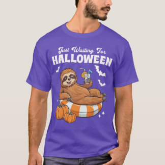 Just Waiting For Halloween Cute Lazy Sloth Hallowe T Shirt