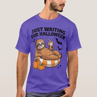 Just Waiting For Halloween Cute Lazy Sloth Hallowe T Shirt