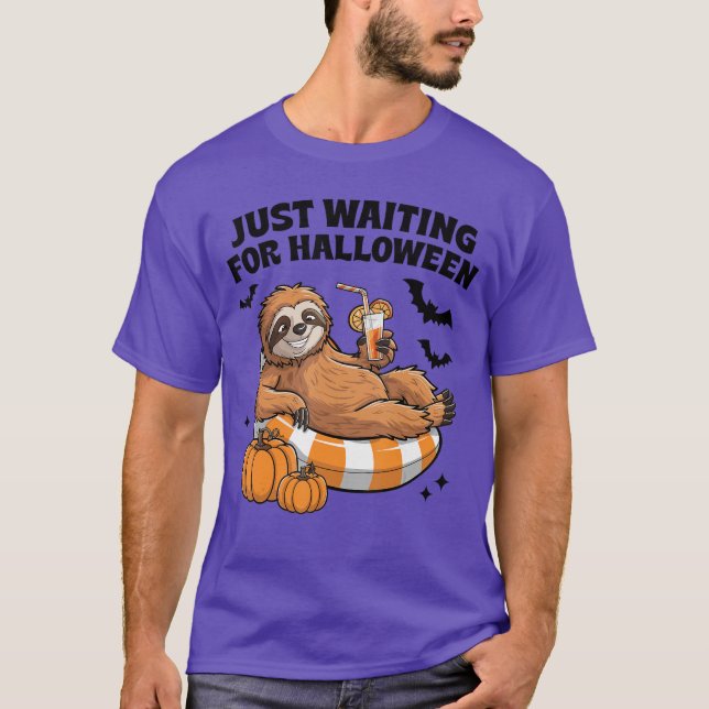 Just Waiting For Halloween Cute Lazy Sloth Hallowe T Shirt (Framsida)