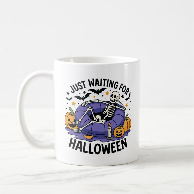 Just Waiting for Halloween – Funny Spooky Season Kaffemugg (Vänster)