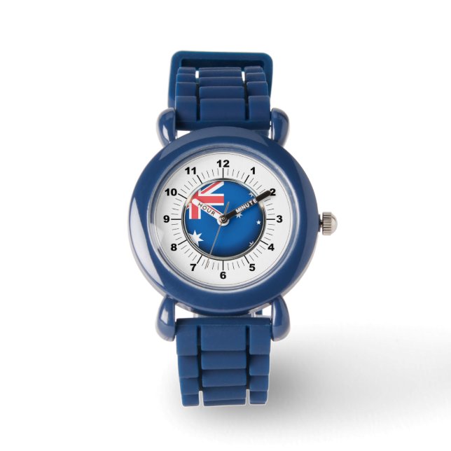 Justerbar svart siffra för Flagga i Barn Australie Armbandsur (Framsida)