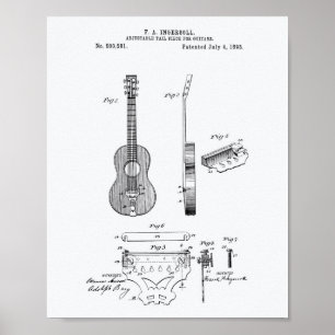 Justerbara gitarrer 1893 Patent Art White Papper Poster