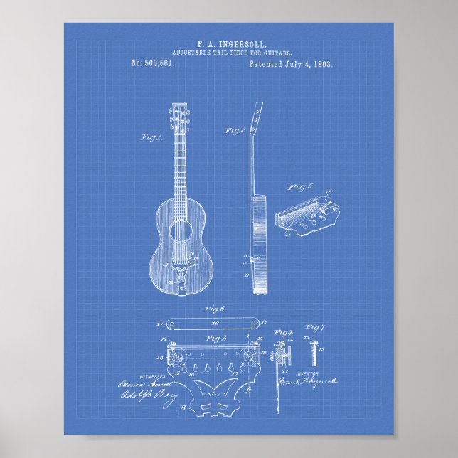 Justerbara gitarrer 1893 Patentbild Poster (Framsidan)