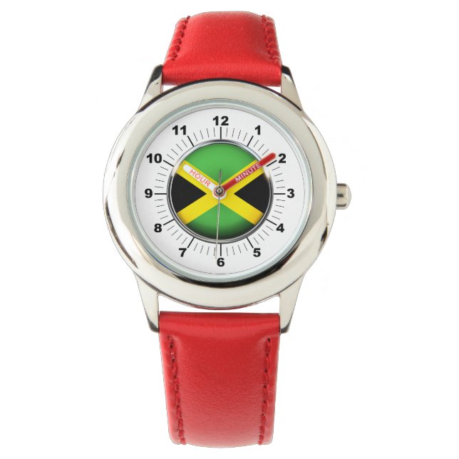 Justerbara Jamaica Flagga Red Hearts Armbandsur (Framsida)