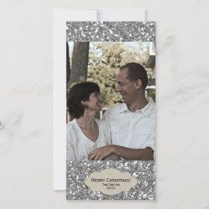 Justerbart fotopriskort för Silver Glitter Julkort