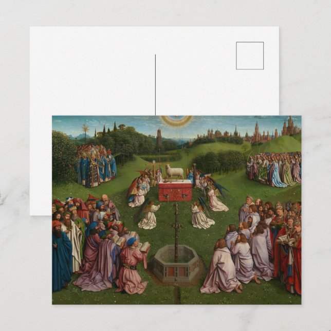 Justering av Mystic Lamb, Gent Altarpart Helg Vykort (Fram/baksida)