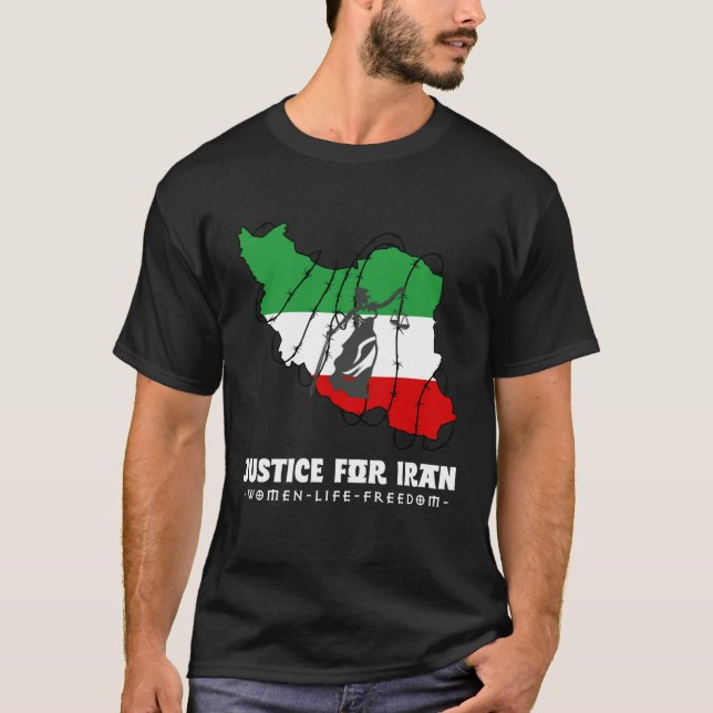 Justice for Iran Iranian flag Iran Map Goddess or  T Shirt (Framsida)