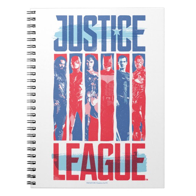Justice League | Blått och rött grupputkast Anteckningsbok Med Spiral (Framsidan)