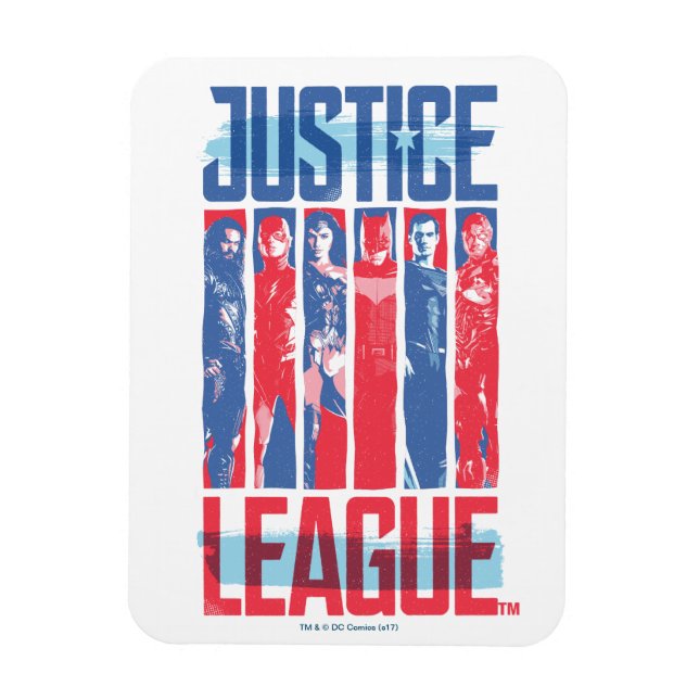 Justice League | Blått och rött grupputkast Magnet (Vertikal)