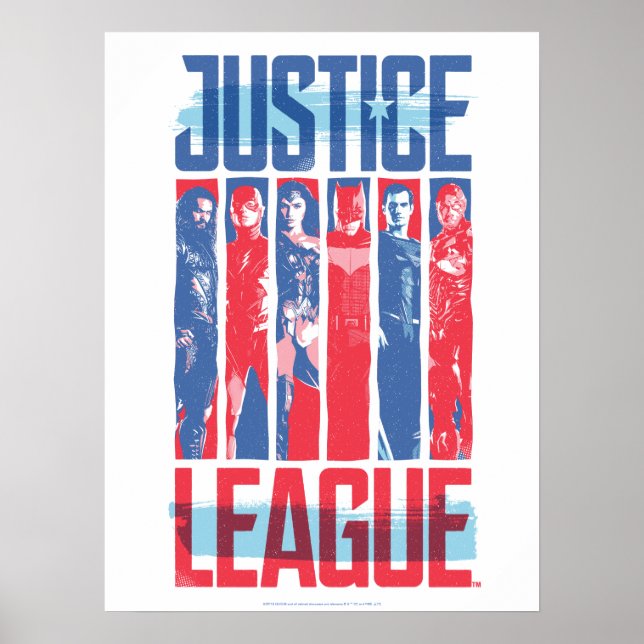 Justice League | Blått och rött grupputkast Poster (Framsidan)