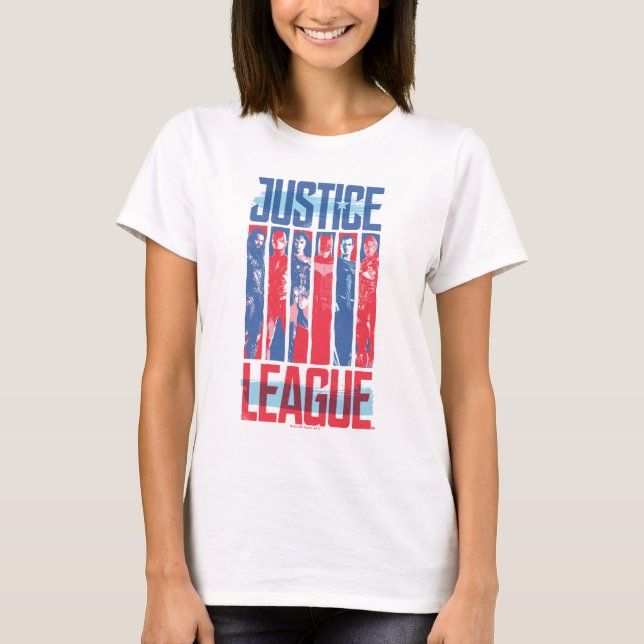 Justice League | Blått och rött grupputkast T-shirt (Framsida)