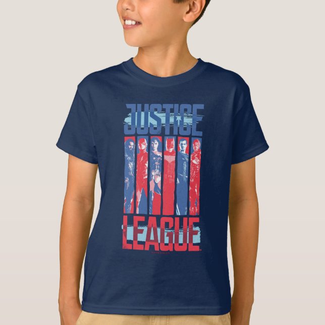Justice League | Blått och rött grupputkast T Shirt (Framsida)