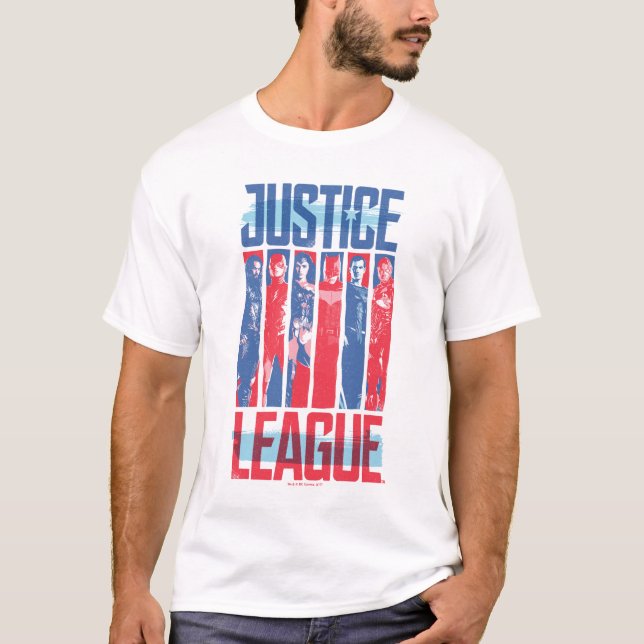 Justice League | Blått och rött grupputkast T Shirt (Framsida)