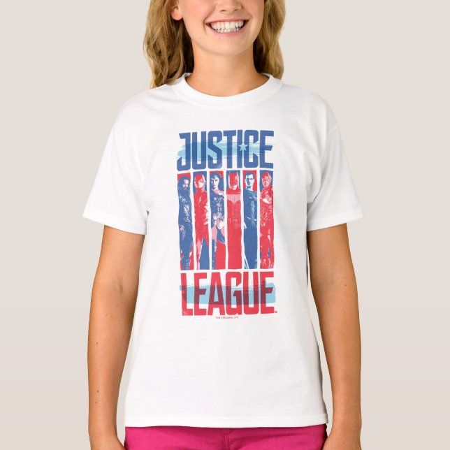 Justice League | Blått och rött grupputkast T-shirt (Framsida)