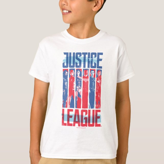 Justice League | Blått och rött grupputkast Tee (Framsida)