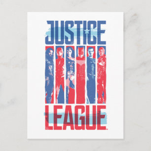 Justice League   Blått och rött grupputkast Vykort