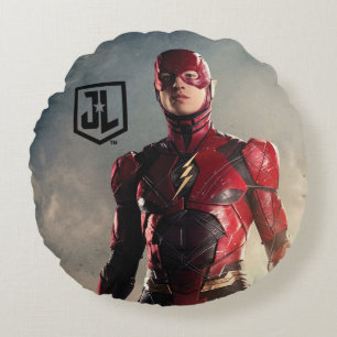 Justice League Blixten på batteriljfält Rund Kudde