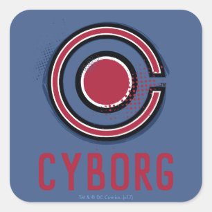 Justice League Brush & Raster Cyborg Symbol Fyrkantigt Klistermärke