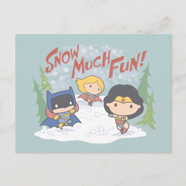Justice League Chibi Snowball Fight Helg Vykort (Framsida)
