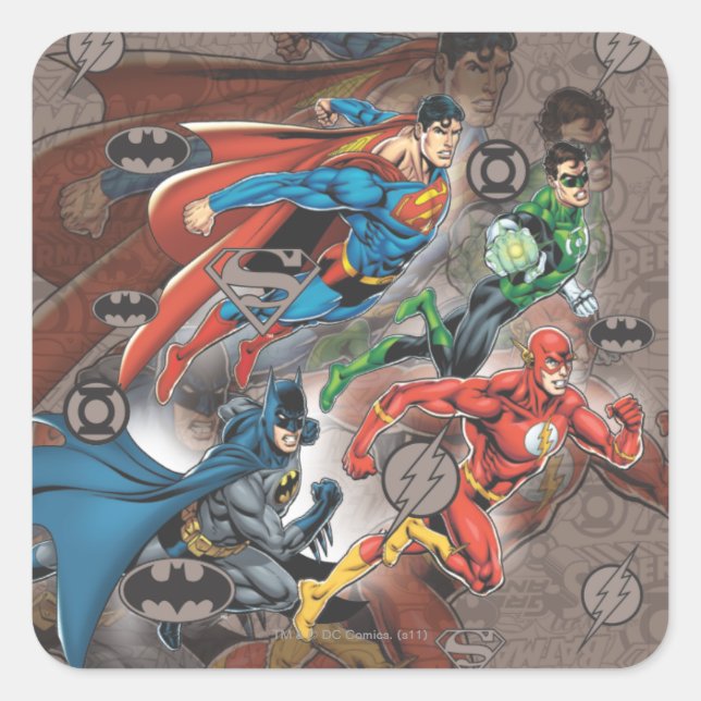 Justice League Collage Fyrkantigt Klistermärke (Framsida)