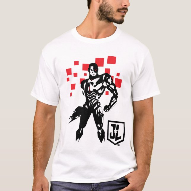 Justice League | Cyborg Digital Noir Pop Art T Shirt (Framsida)