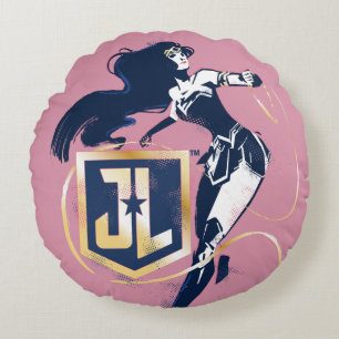 Justice League damm- och JL-ikon Rund Kudde