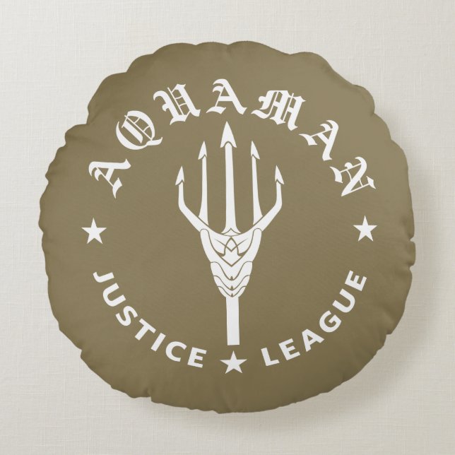 Justice League | Emblem i Aquaman Retro Trident Rund Kudde (Framsidan)