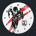 Justice League | Flash Running Noir-filmklipp Stor Klocka<br><div class="desc">Kolla in den här svarta och vita stiliserade teckning i Justice League's The Flash som springa i toppfart. Den här popup-inspirerade bilden accentueras av röda streck som följer efter Flash.</div>