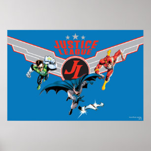 Justice League Flies Luft Badge and Heroes Poster